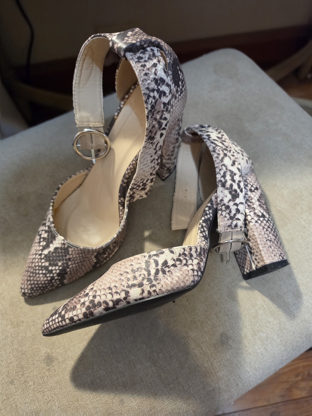 Women's Snake-Print Pointed Toe Block Heel Dress Pumps